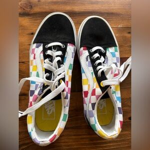 Vans rainbow check with black suede details -2 sizes EUC